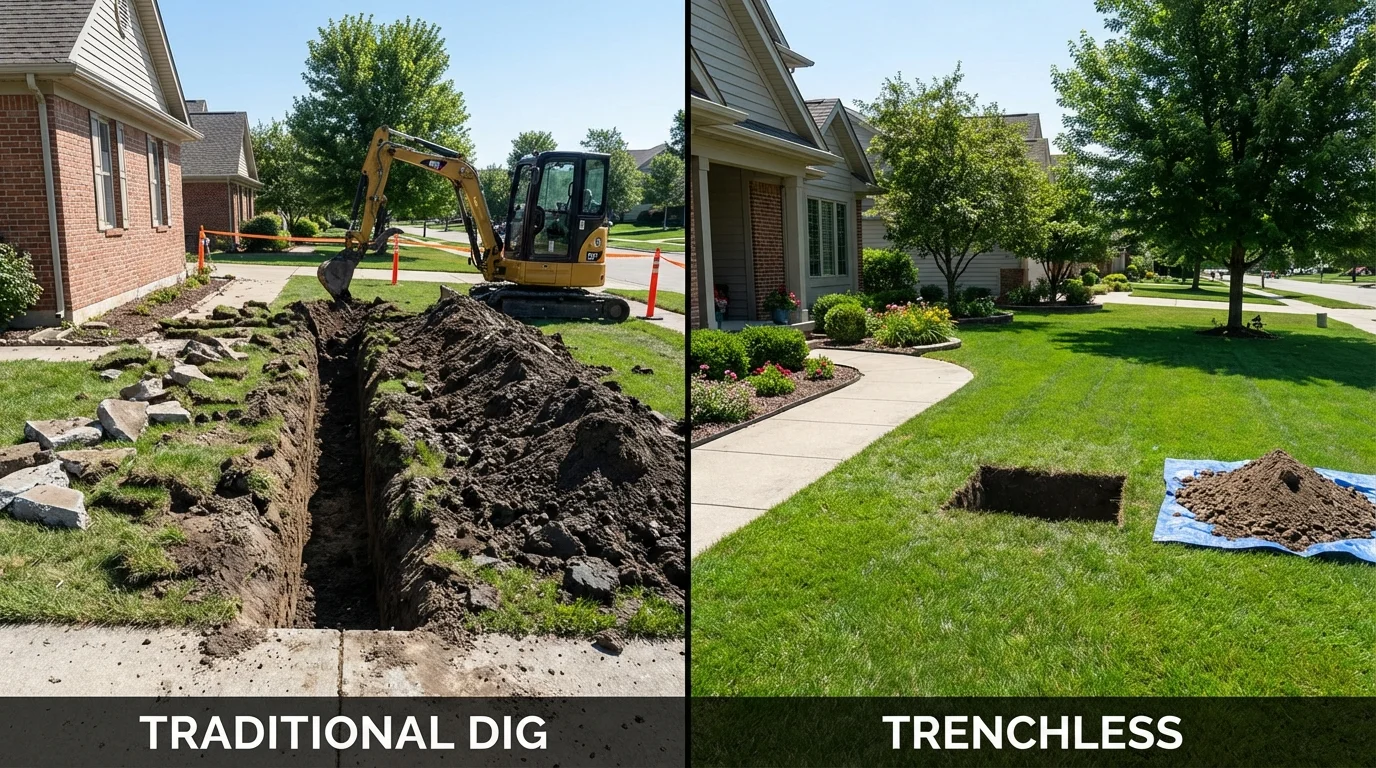 Trenchless sewer repair with minimal yard damage versus traditional excavation in Collegeville, MN